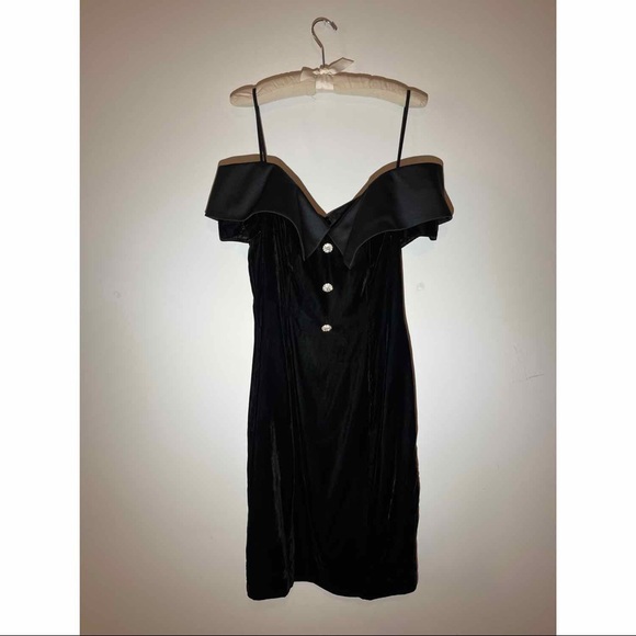 Vintage Dresses & Skirts - (S/M) Vintage Velvet off-the-shoulder Dress